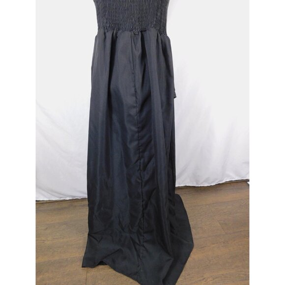 Black Spaghetti Strap Maxi Dress Womens Large Tie Front Smocked Back Flowy - Picture 6 of 12